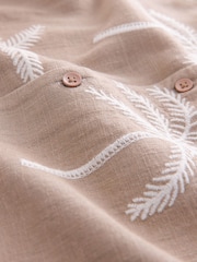 Taupe Brown Palm Embroidery - Cămașă cu guler revere și mânecă scurtă (3-16ani) - Imaginea 7 din 8