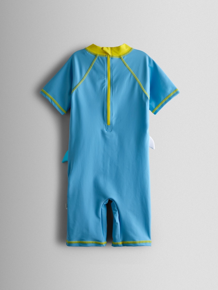 JoJo Maman Bébé Blue Shark Appliqué All-In-One Sun Protection Suit - Image 2 of 4