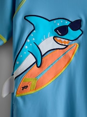 JoJo Maman Bébé Blue Shark Appliqué All-In-One Sun Protection Suit - Image 3 of 4