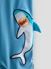 JoJo Maman Bébé Blue Shark Appliqué All-In-One Sun Protection Suit - Image 4 of 4