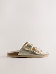 Gold Leather Extra Wide Fit Double Strap Footbed Sandals - Image 5 of 5