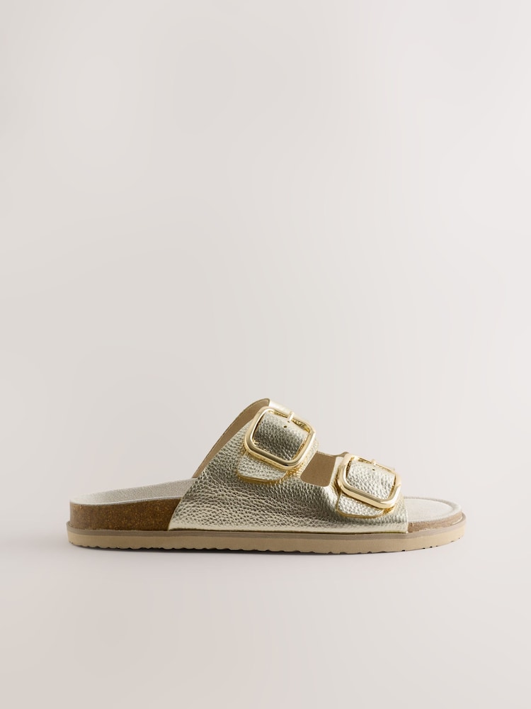 Gold Leather Extra Wide Fit Double Strap Footbed Sandals - Image 5 of 5