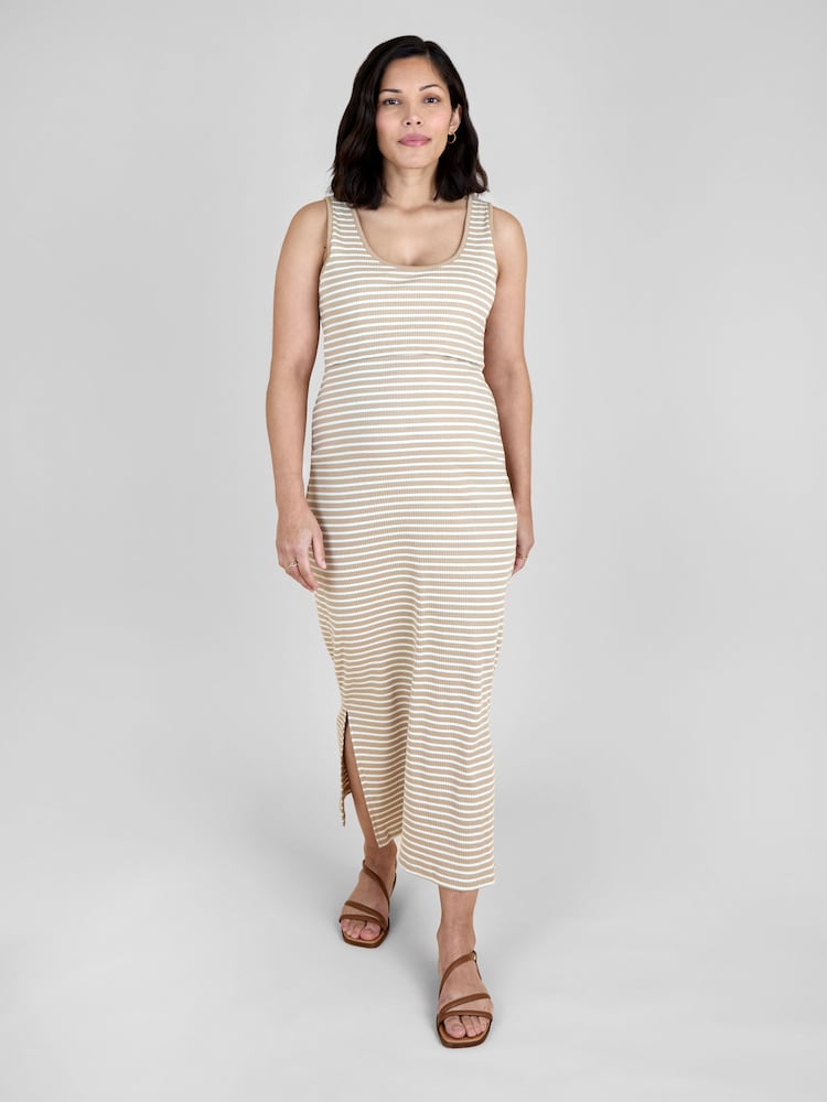 JoJo Maman Bébé Natural Sleeveless Ribbed Scoop Neck Midi Nursing Dress - Image 1 of 5