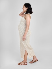 JoJo Maman Bébé Natural Sleeveless Ribbed Scoop Neck Midi Nursing Dress - Image 2 of 5