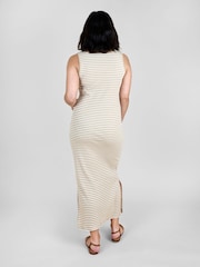 JoJo Maman Bébé Natural Sleeveless Ribbed Scoop Neck Midi Nursing Dress - Image 3 of 5