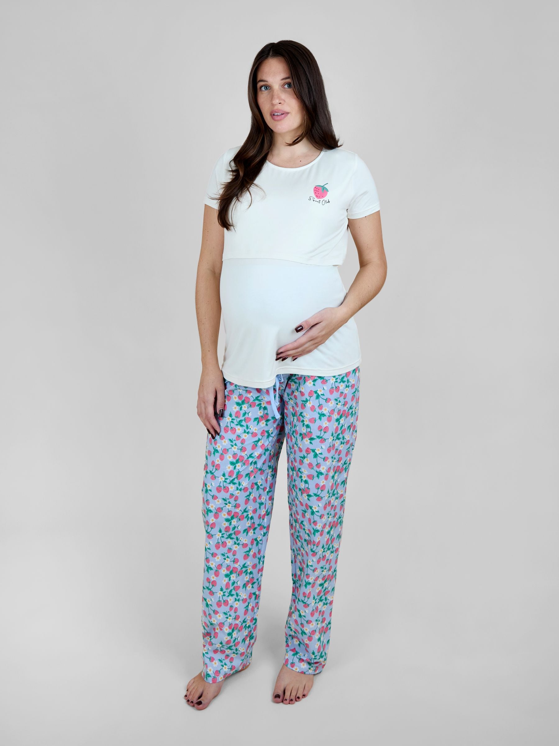 Jojo Maman Bébé Women's Light/Pink Strawberry Maternity & Nursing Pyjamas Set