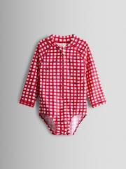 JoJo Maman Bébé Red Gingham Nautical Long Sleeve Sunsafe Swimsuit - Image 1 of 3