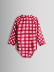 JoJo Maman Bébé Red Gingham Nautical Long Sleeve Sunsafe Swimsuit - Image 2 of 3
