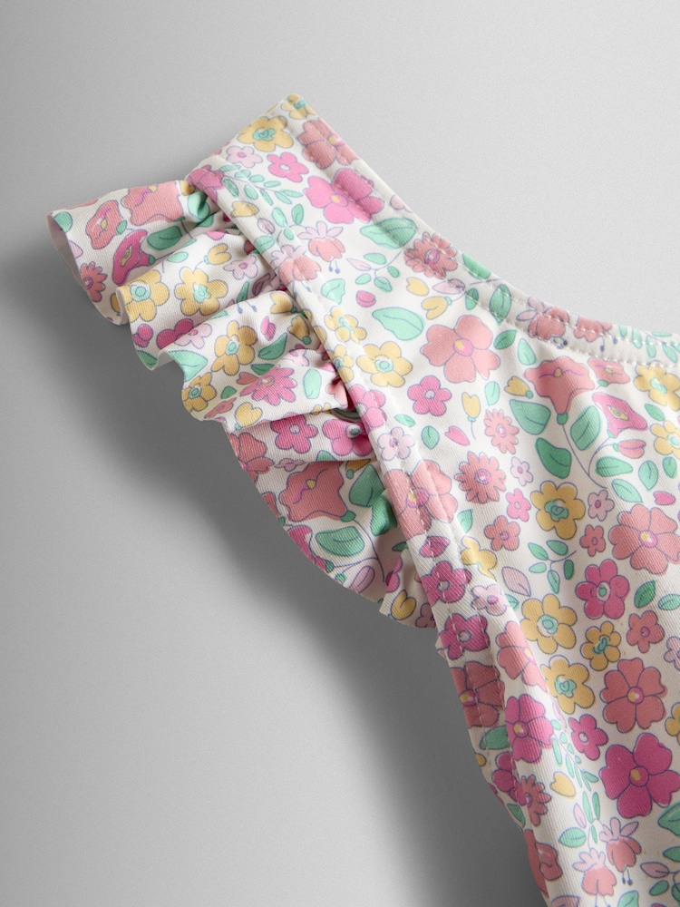 JoJo Maman Bébé Pink Ditsy Floral Frill Swimsuit - Image 4 of 4