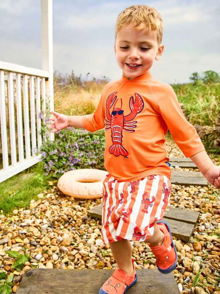 JoJo Maman Bébé Red Lobster Appliqué Long Sleeve Rash Vest Set - Image 1 of 1