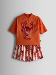 Lobster أحمر - JoJo Maman Bébé Appliqué Long Sleeve Rash Vest Set - Image 2 of 8