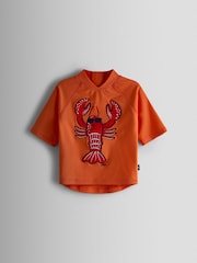 Lobster أحمر - JoJo Maman Bébé Appliqué Long Sleeve Rash Vest Set - Image 3 of 8