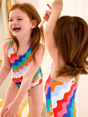 JoJo Maman Bébé Multi-Coloured Wavy Stripe Print Swimsuit - Image 1 of 1