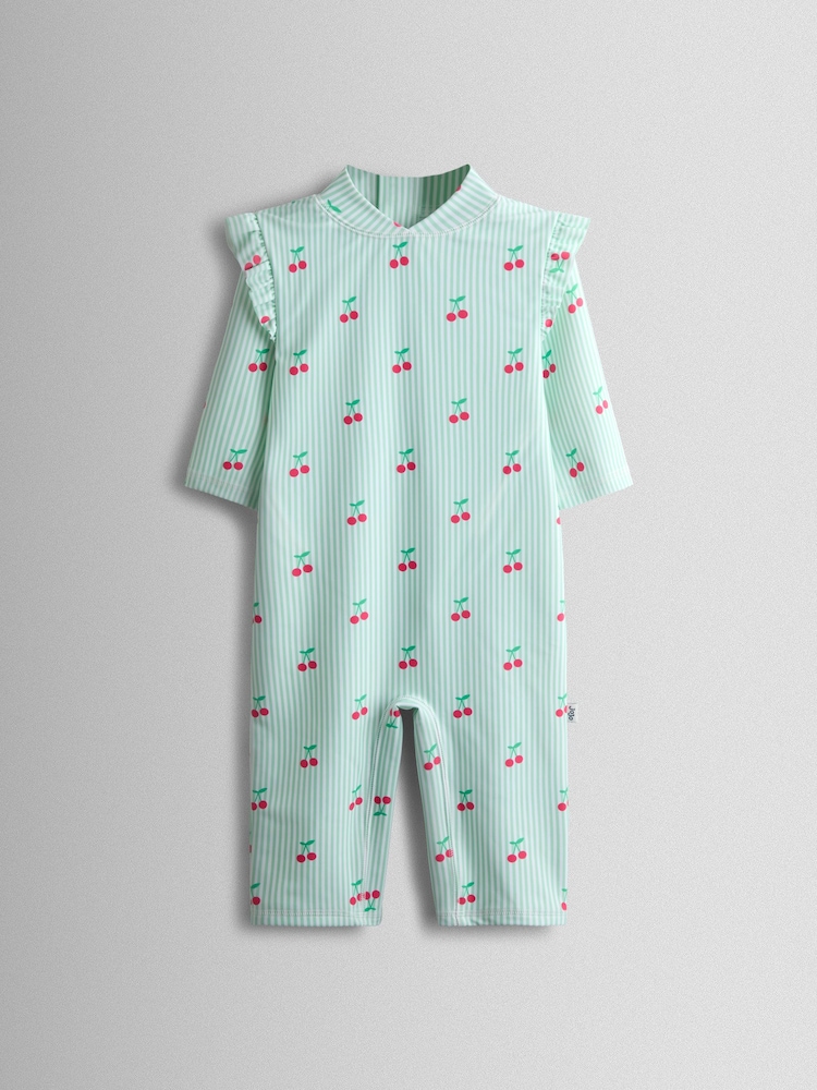 JoJo Maman Bébé Green Cherry Stripe All-In-One Sunsafe Suit - Image 2 of 5