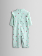 JoJo Maman Bébé Green Cherry Stripe All-In-One Sunsafe Suit - Image 3 of 5