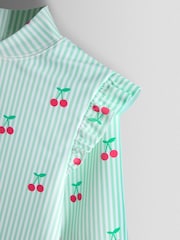 JoJo Maman Bébé Green Cherry Stripe All-In-One Sunsafe Suit - Image 4 of 5