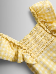 JoJo Maman Bébé Yellow Daisy Gingham Textured Frill Sleeve Swimsuit - Image 4 of 4