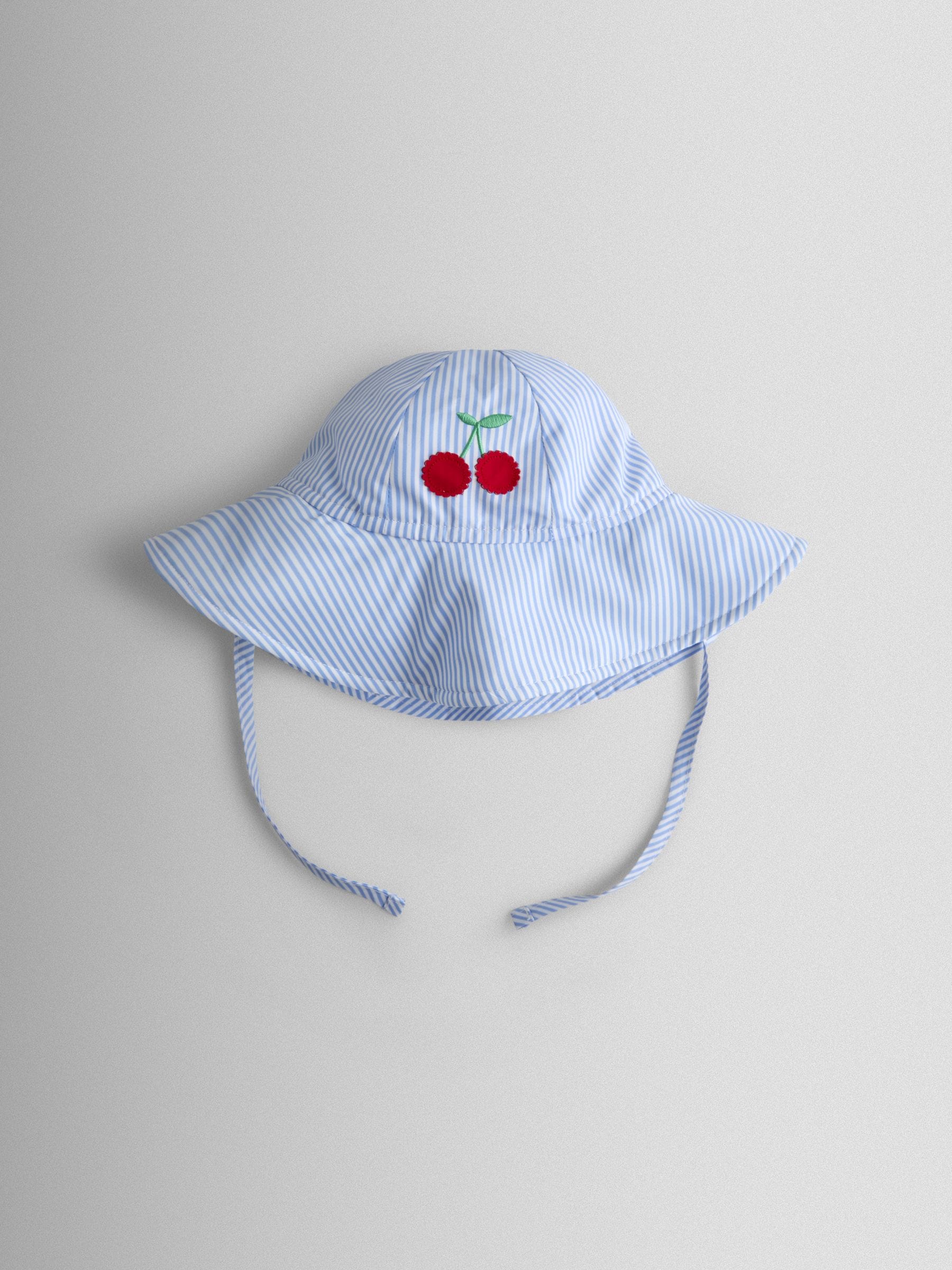 JoJo Maman Bébé Blue Cherry Stripe Floppy Swim Hat view 1