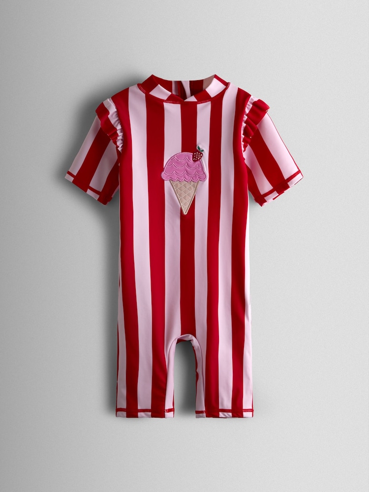 JoJo Maman Bébé Red Stripe Ice Cream UV Sunsafe Suit - Image 1 of 4 JoJo Maman Bébé Red Stripe Ice Cream UV Sunsafe Suit - Image 1 of 4