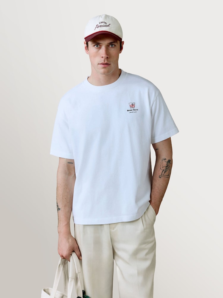 Percival White Hotel Bistro Graphic Print Oversized T-Shirt - Image 1 of 7