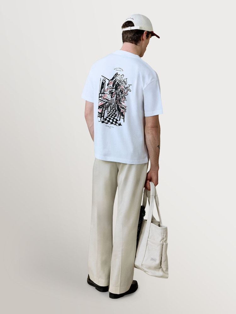 Percival White Hotel Bistro Graphic Print Oversized T-Shirt - Image 2 of 7