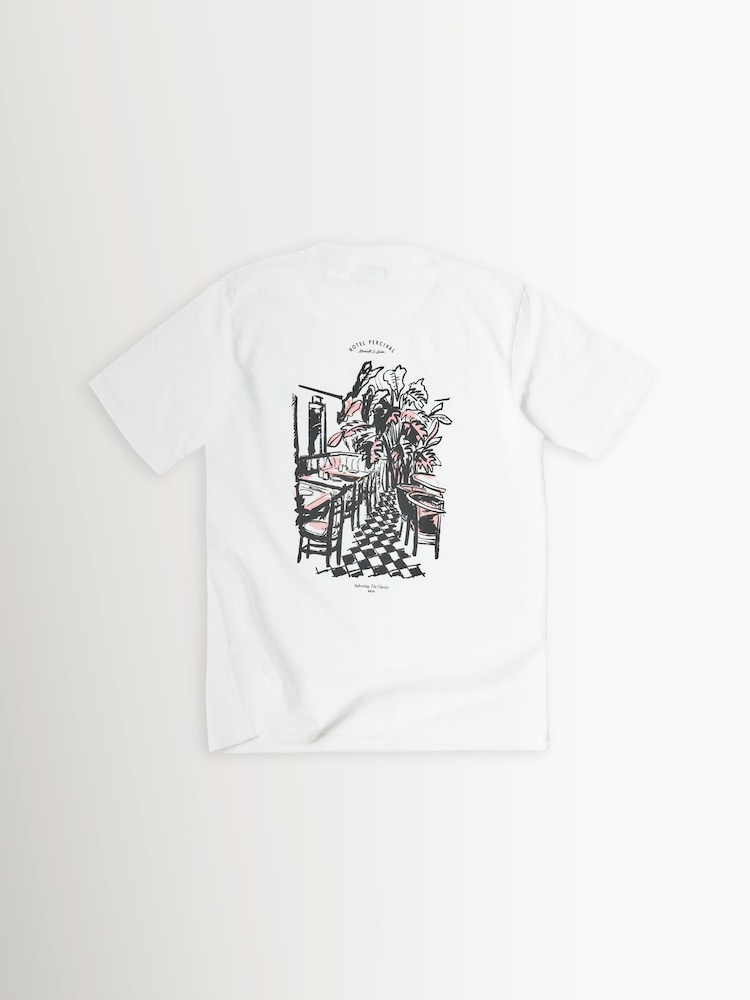 Percival White Hotel Bistro Graphic Print Oversized T-Shirt - Image 7 of 7