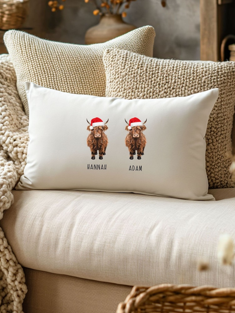 Personalised Family Christmas Highland Cow Cushion by Koko Blossom - Image 2 of 4 Personalised Family Christmas Highland Cow Cushion by Koko Blossom - Image 2 of 4