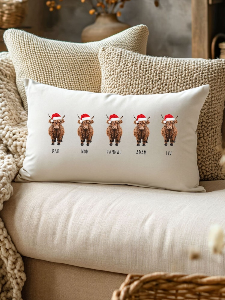 Personalised Family Christmas Highland Cow Cushion by Koko Blossom - Image 4 of 4 Personalised Family Christmas Highland Cow Cushion by Koko Blossom - Image 4 of 4