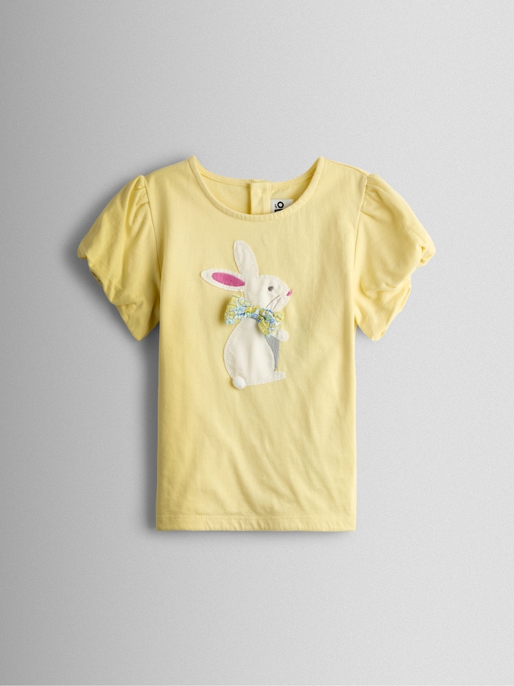 JoJo Maman Bébé Yellow Bunny Appliqué T-shirt & Seersucker Skirt Set - Image 2 of 7