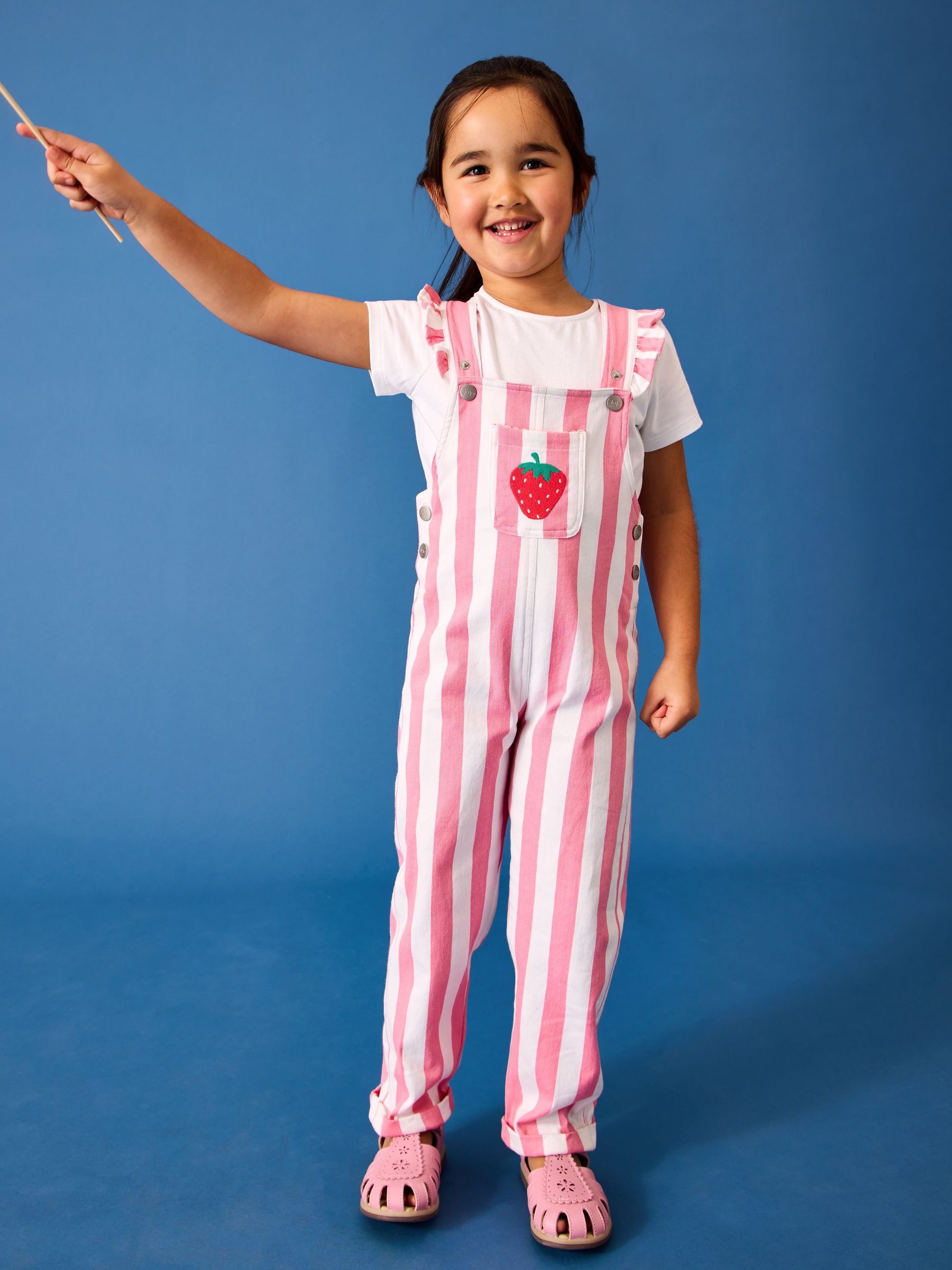 Jojo Maman Bébé Pink Strawberry Appliqué Stripe Dungaree And T-Shirt Set
