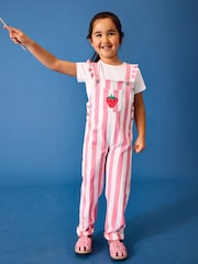 JoJo Maman Bébé Pink Strawberry Appliqué Stripe Dungaree And T-Shirt Set - Image 1 of 7
