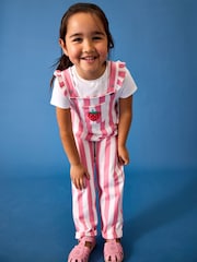 JoJo Maman Bébé Pink Strawberry Appliqué Stripe Dungaree And T-Shirt Set - Image 2 of 7