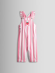 JoJo Maman Bébé Pink Strawberry Appliqué Stripe Dungaree And T-Shirt Set - Image 3 of 7