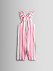 JoJo Maman Bébé Pink Strawberry Appliqué Stripe Dungaree And T-Shirt Set - Image 4 of 7