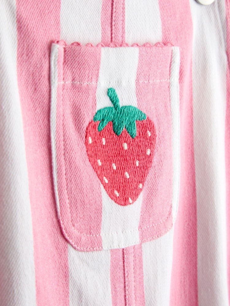 JoJo Maman Bébé Pink Strawberry Appliqué Stripe Dungaree And T-Shirt Set - Image 7 of 7 JoJo Maman Bébé Pink Strawberry Appliqué Stripe Dungaree And T-Shirt Set - Image 7 of 7