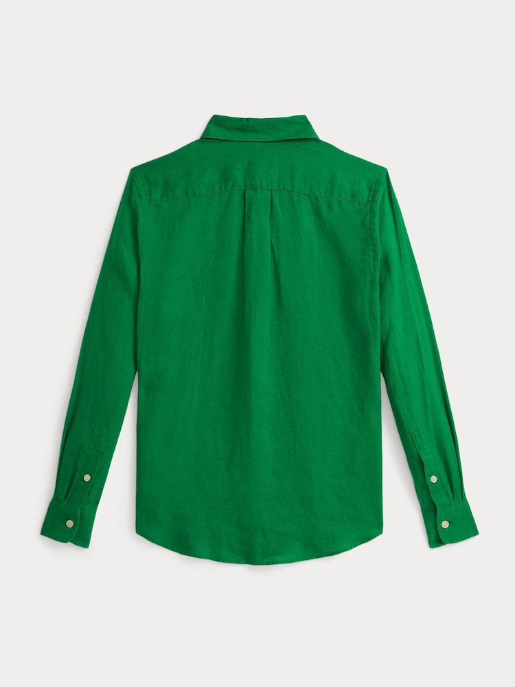 Polo Ralph Lauren Blue Boys Linen Long Sleeve Shirt - Image 2 of 2 Polo Ralph Lauren Blue Boys Linen Long Sleeve Shirt - Image 2 of 2