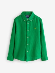 zelena - Polo Ralph Lauren srajca z dolgimi rokavi iz lanenega platna za fante - Slika 1 iz 1