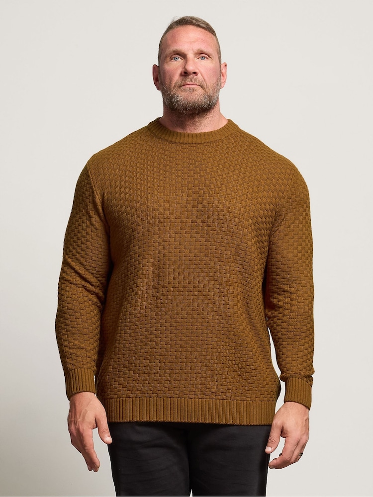 BadRhino Big & Tall Brown Textured Crew Neck Knitted Jumper - Image 1 of 6