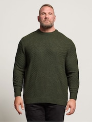 BadRhino Big & Tall Green Textured Crew Neck Knitted Jumper - Image 1 of 6