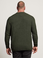 BadRhino Big & Tall Green Textured Crew Neck Knitted Jumper - Image 3 of 6