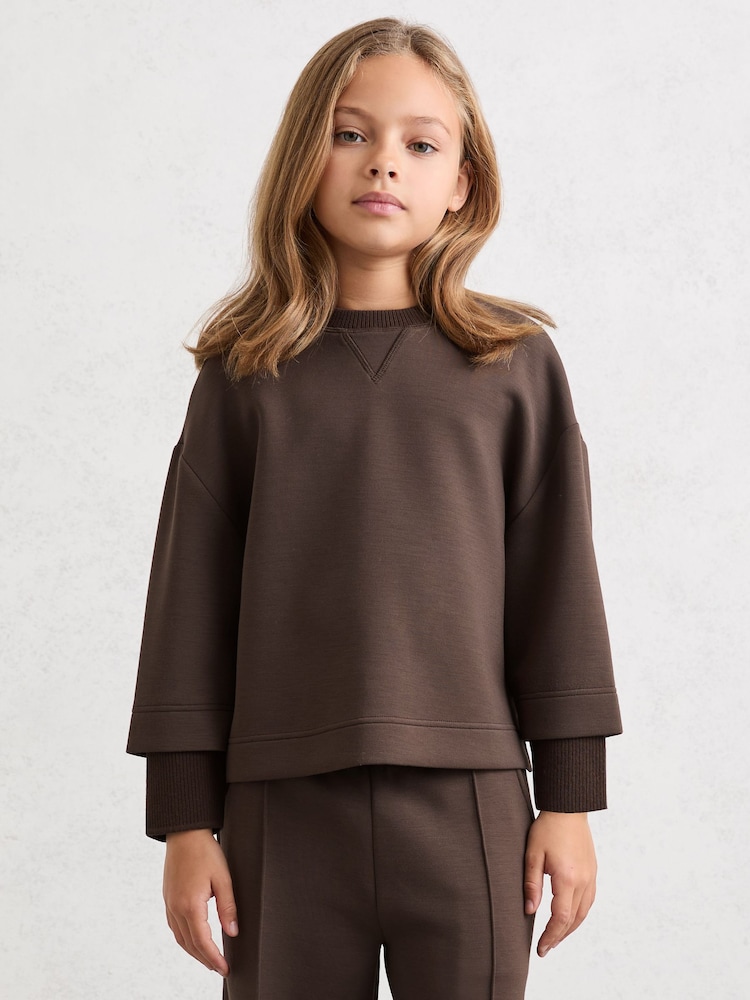 Reiss Chocolate Bernie 9-13 yrs Interlock Sweatshirt and Joggers Set - Image 1 of 4 Reiss Chocolate Bernie 9-13 yrs Interlock Sweatshirt and Joggers Set - Image 1 of 4