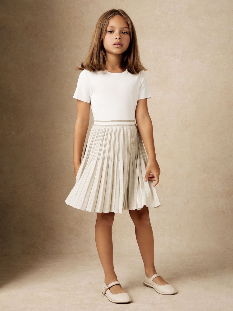Reiss Ivory Zoe Metallic-Knit Pleated Dress - Image 1 of 6 Reiss Ivory Zoe Metallic-Knit Pleated Dress - Image 1 of 6