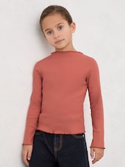 Reiss Rose Brittany 3-9 yrs Stretch-Cotton Lettuce-Trim Ribbed Top - Image 1 of 4