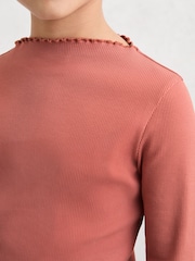 Reiss Rose Brittany 3-9 yrs Stretch-Cotton Lettuce-Trim Ribbed Top - Image 3 of 4