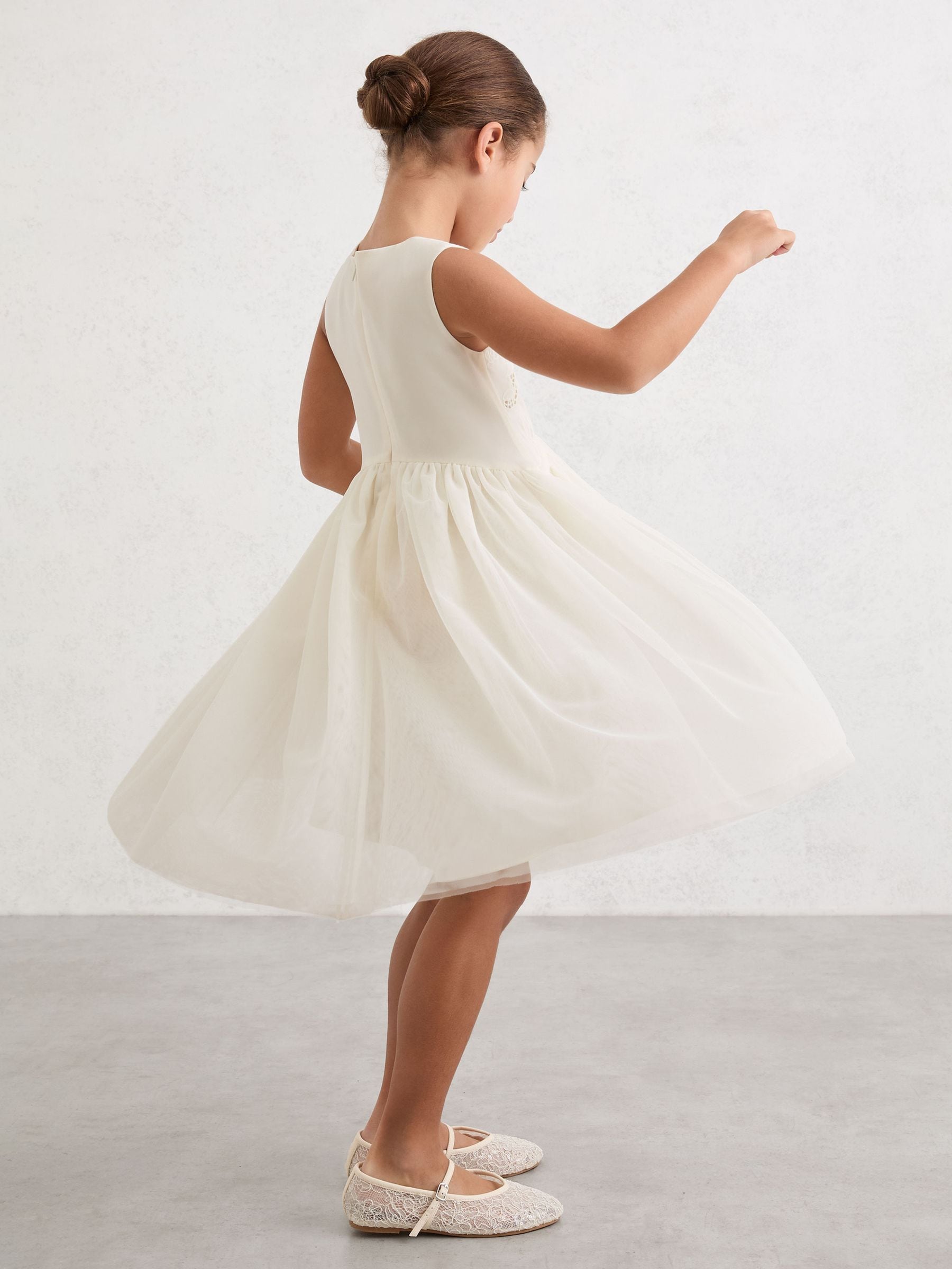 Reiss Ivory Lace-detail Tulle-skirt Dress In White