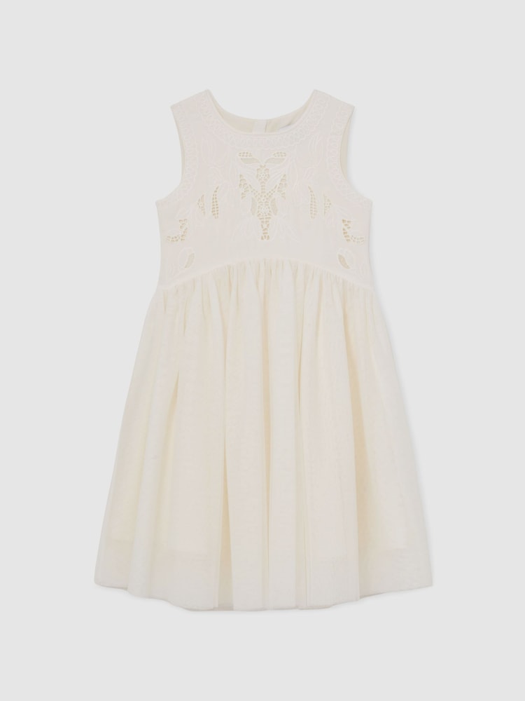 Reiss Ivory Phoebe Lace-Detail Tulle-Skirt Dress - Image 2 of 5 Reiss Ivory Phoebe Lace-Detail Tulle-Skirt Dress - Image 2 of 5