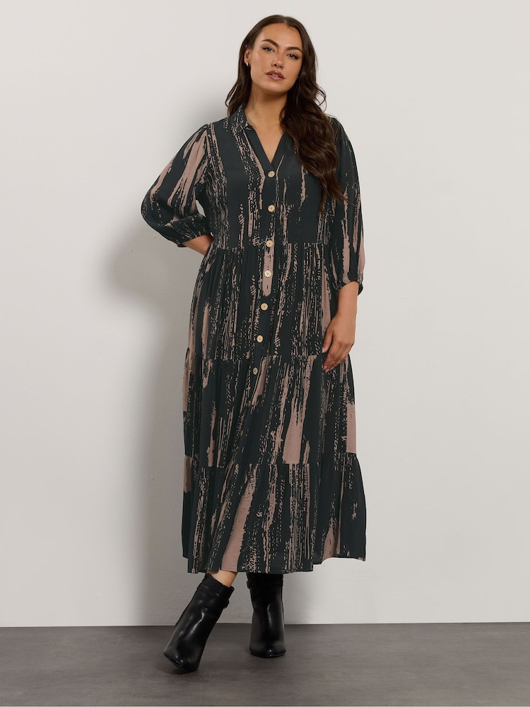 Evans All Over Print Smudge Tiered Black Dress - Image 2 of 5 Evans All Over Print Smudge Tiered Black Dress - Image 2 of 5