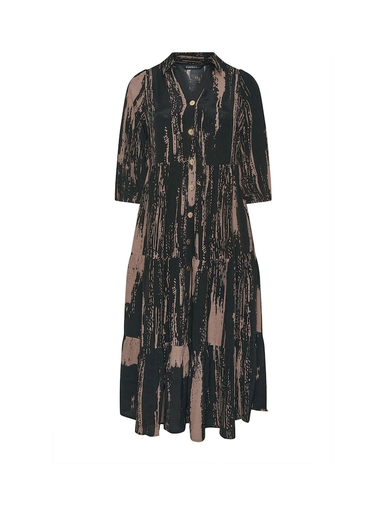 Evans All Over Print Smudge Tiered Black Dress - Image 5 of 5