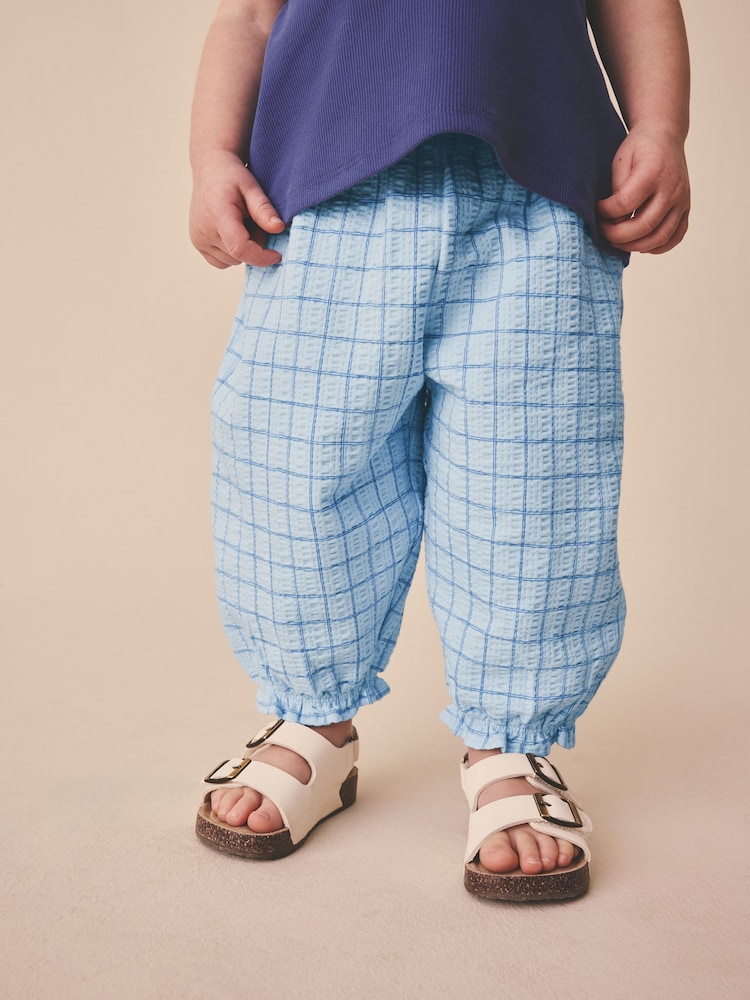 Blue Grid Check Textured Bloomer Trousers (3mths-7yrs) - Image 1 of 7 Blue Grid Check Textured Bloomer Trousers (3mths-7yrs) - Image 1 of 7