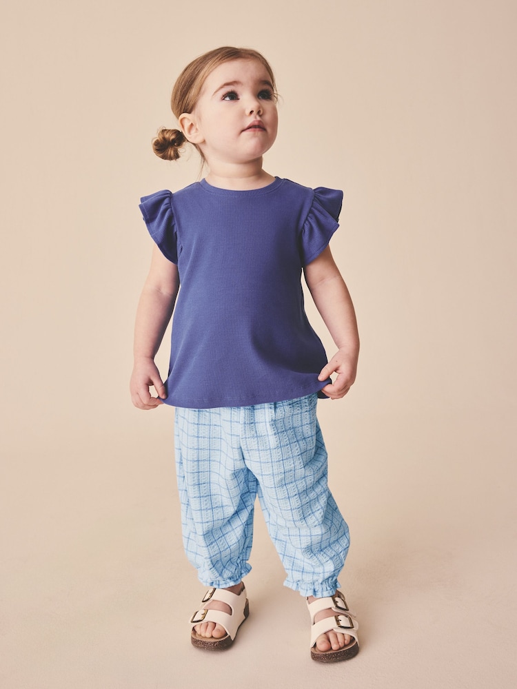 Blue Grid Check Textured Bloomer Trousers (3mths-7yrs) - Image 2 of 7 Blue Grid Check Textured Bloomer Trousers (3mths-7yrs) - Image 2 of 7